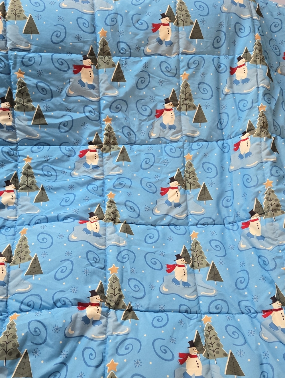 Holiday Snowman Quilted Twin Comforter. Blanket - Blue